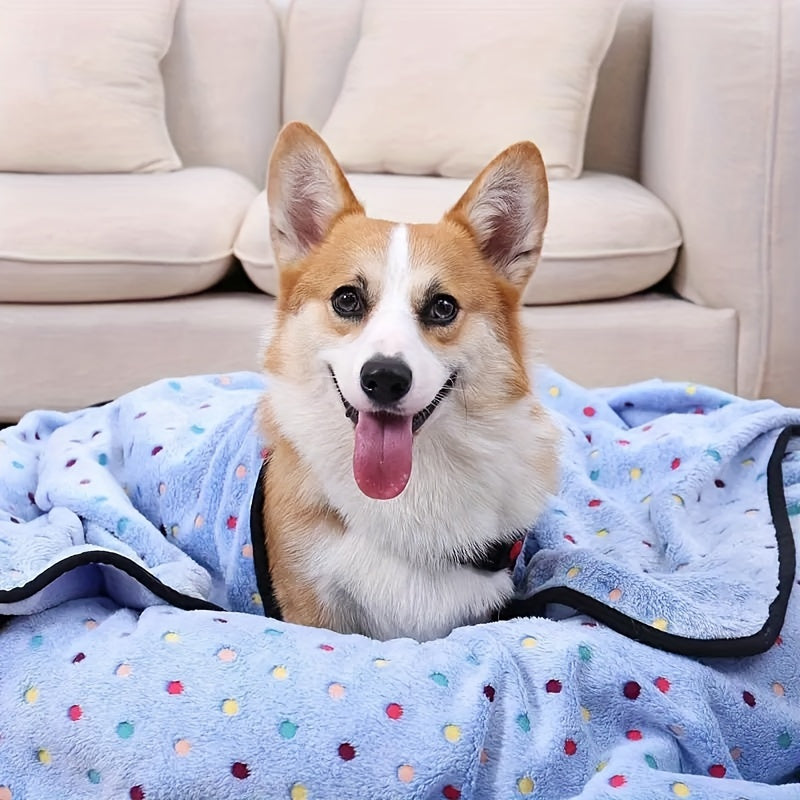 Couverture ultra-douce pour chiens et chats - Couverture en polaire chaude et douillette à motif pois avec bordure noire pour chiots, chatons, animaux de petite, moyenne et grande taille, 3 couleurs et 3 tailles S M L