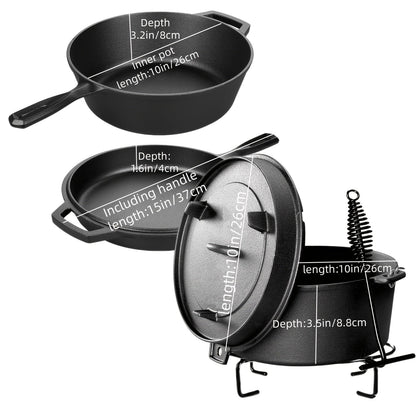 Ensemble d'ustensiles de cuisine en fonte, 6 pièces : poêle antiadhésive, cocotte, poêle à griller, kit pour induction, gaz, feu de camp, barbecue, cuisine en plein air et maison