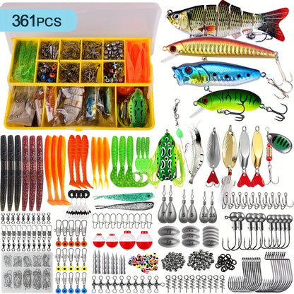 Kit de leurres de pêche, coffret de 78/106/188/361 pièces pour eau douce, comprenant cuillères, vers souples, hameçons et accessoires pour la pêche au bar, à la truite et au saumon, équipement de pêche complet pour débutants et professionnels