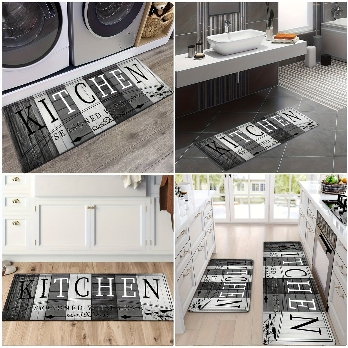 Tapis de cuisine absorbant antidérapant | Tapis de sol anti-fatigue à imprimé premium | Tapis de porte lavable pour cuisine, salle de bain, buanderie, chambre et couloir | Aspect bois et uni | Tailles multiples de 50x80 cm à 60x180 cm
