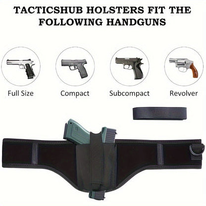 Étui de ceinture ventrale pour port dissimulé universel ambidextre compatible 9mm Glock série G, Sig P365, LCP, LC9 – Étui de pistolet de taille réglable à tir rapide en polyester pour hommes et femmes, tailles S M L
