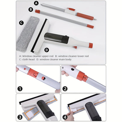 Kit de nettoyage pour vitres 3-en-1 avec rac lette et grattoir sur manche métallique durable pour fenêtres en hauteur, parois de douche et pare-brise de voiture – Outil de nettoyage domestique sans traces