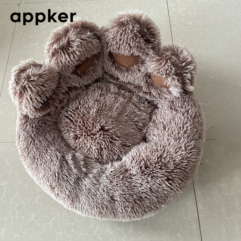 Panier apaisant rond en peluche pour chats et chiens  de taille moyenne - Niche douillette, chaude et antidérapante en fausse fourrure lavable, tapis de couchage pour animaux d'intérieur