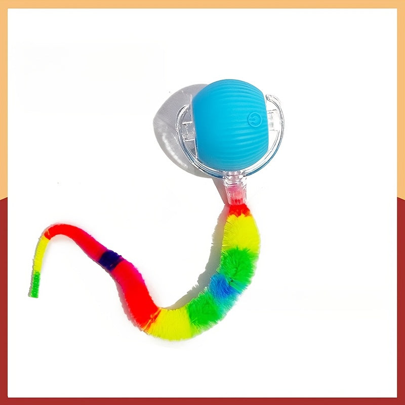 Jouet balle roulante automatique pour chat, rechargeable par USB, lumineux, intelligent et auto-divertissant, en plastique résistant aux morsures avec queue en forme de chenille pour chats et chatons d'intérieur, version améliorée de deuxième génération