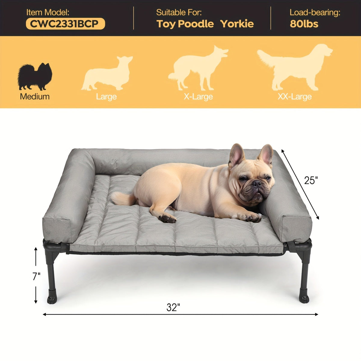 Lit surélevé rafraîchissant pour chien avec matelas amovible – Canapé pour chien surélevé avec rebords, filet respirant et pieds antidérapants pour une utilisation en intérieur et en extérieur