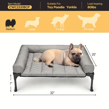 Lit surélevé rafraîchissant pour chien avec matelas amovible – Canapé pour chien surélevé avec rebords, filet respirant et pieds antidérapants pour une utilisation en intérieur et en extérieur