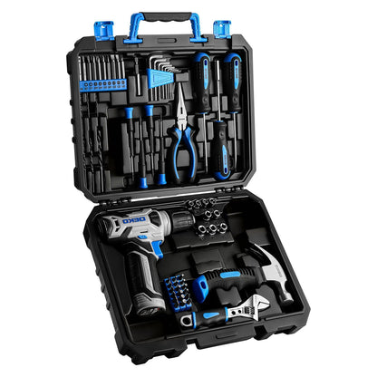 Ensemble d'outils avec perceuse sans fil 119/151 pièces, 8V rechargeable USB-C avec LED – Kit de réparation domestique tout-en-un léger pour femmes, bricolage, jardinage et montage de meubles, 6 couleurs, idée cadeau idéale