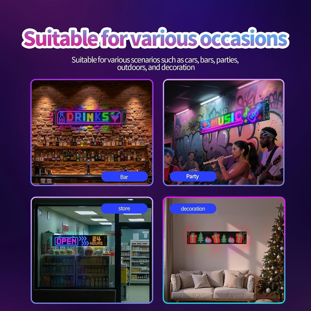 Panneau d'affichage LED matriciel flexible 16x96 – Enseigne défilante RVB programmable avec application et télécommande, alimentée par USB, éclairage animé DIY pour boutique, magasin, hôtel, voiture, décoration intérieure