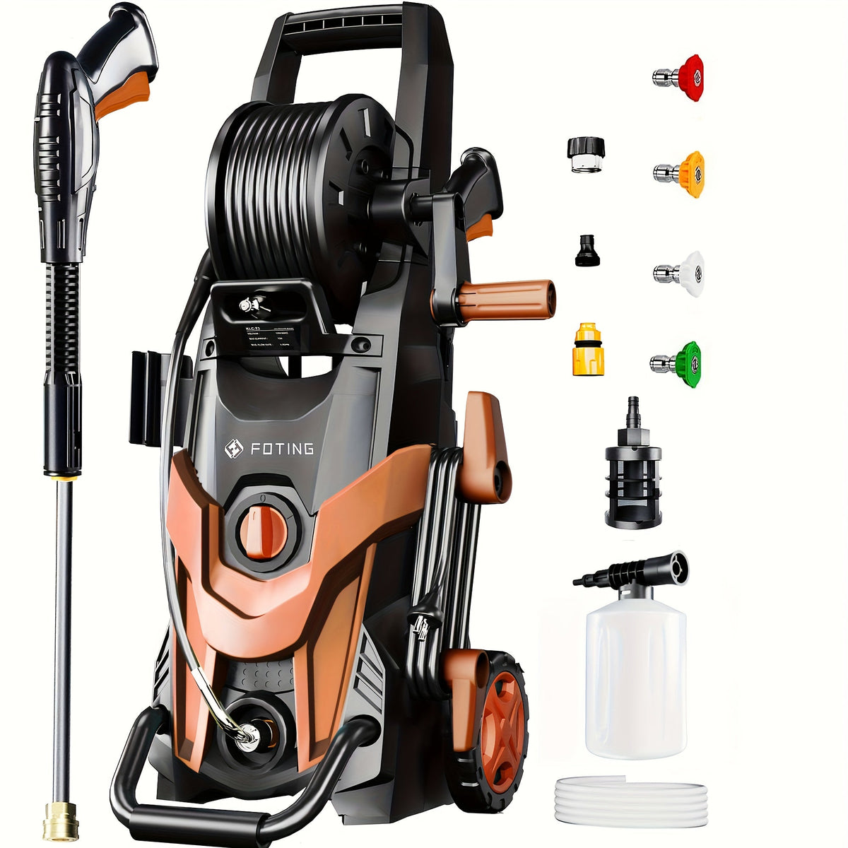 Nettoyeur haute pression électrique 4500 PSI 3,2 GPM – avec canon à mousse, 4 buses à connexion rapide, tuyau d'admission et filtre pour le nettoyage des voitures, clôtures, allées et de la maison
