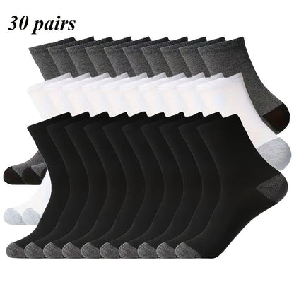 Lot de 20 ou 30 paires de chaussettes pour homme – Chaussettes de sport mi-mollet respirantes, chaussettes de sport à évacuation de l'humidité pour homme, taille unique