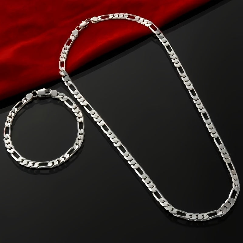 Parure de bijoux 2 pièces bracelet et collier en argent sterling 925 unisexe – Design chaîne à maillons hip-hop pour hommes et femmes, cadeau idéal pour Noël, un mariage, pour lui ou pour elle