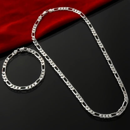 Parure de bijoux 2 pièces bracelet et collier en argent sterling 925 unisexe – Design chaîne à maillons hip-hop pour hommes et femmes, cadeau idéal pour Noël, un mariage, pour lui ou pour elle