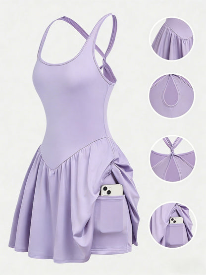 Robe de sport de yoga dos nu pour femme - Jupe de tennis décontractée opaque, tenue de course en plein air avec short intégré, robe de sport 4 couleurs S-XL