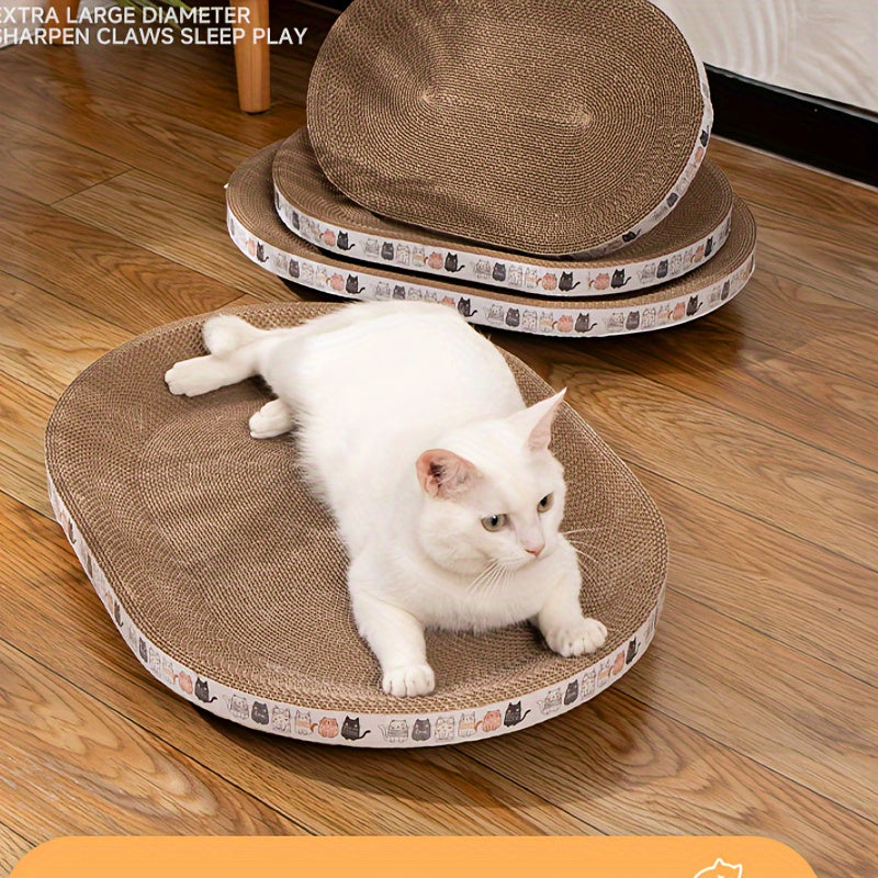 Salon griffoir ovale pour chat, carton ondulé durable, tapis à griffer, lit douillet pour chat pour faire ses griffes, se détendre et jouer, mobilier pour chats et chatons d'intérieur