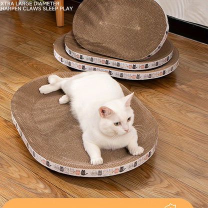 Salon griffoir ovale pour chat, carton ondulé durable, tapis à griffer, lit douillet pour chat pour faire ses griffes, se détendre et jouer, mobilier pour chats et chatons d'intérieur