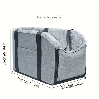 Lit pour console centrale de voiture pour animaux de compagnie - Panier pour chien et chat amovible avec sac à main détachable, transporteur toutes saisons pour console de voiture, gris et noir, compagnon de voyage confortable