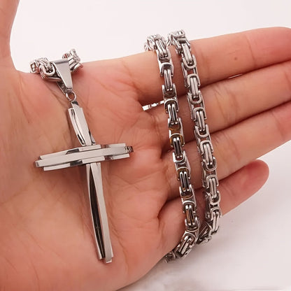 Ensemble collier et bracelet croix en acier inoxydable, bijoux bohème vintage épais pour hommes et femmes, idéal pour le quotidien ou en cadeau