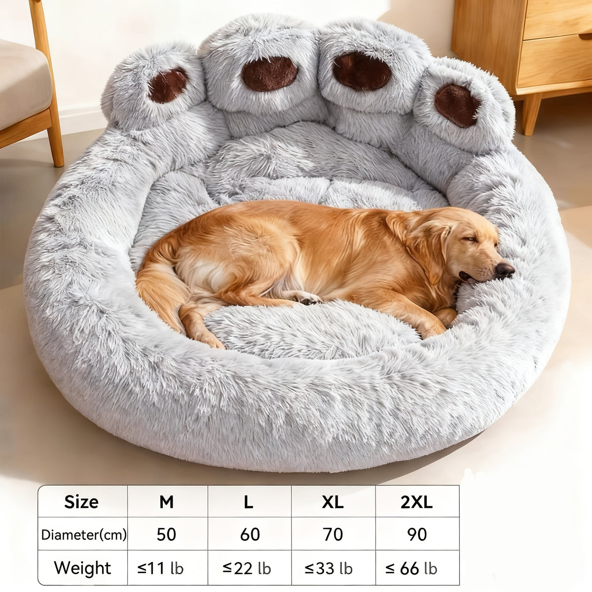 Panier rond pour chien et chat motif patte d’ours – Lit apaisant et doux pour animal de compagnie, antidérapant, chaud et confortable, petit, moyen, grand modèle, 50/60/70/90 cm, café/rose/gris