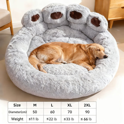 Panier rond pour chien et chat motif patte d’ours – Lit apaisant et doux pour animal de compagnie, antidérapant, chaud et confortable, petit, moyen, grand modèle, 50/60/70/90 cm, café/rose/gris