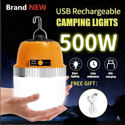 Lanterne de camping LED rechargeable par USB avec batterie externe intégrée, lampe de tente portable ultra-lumineuse pour camping, barbecue, terrasse, extérieur et urgences, recharge les téléphones portables, design autoportant et suspendu