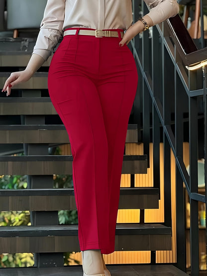 Pantalon de tailleur femme uni – Pantalon structuré chic et long 100 % polyester pour le bureau, le business casual et les occasions formelles