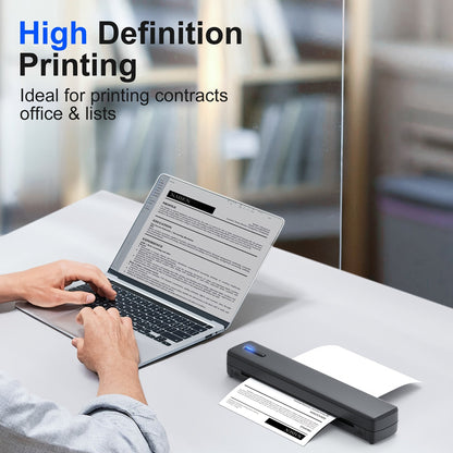 Imprimante thermique portable sans encre sans fil – D810B A4 & US Letter 8,5x11, 200 feuilles par charge, compatible iPhone, Android & ordinateur portable, pour bureau à domicile, école & voyage, inclut 20 feuilles