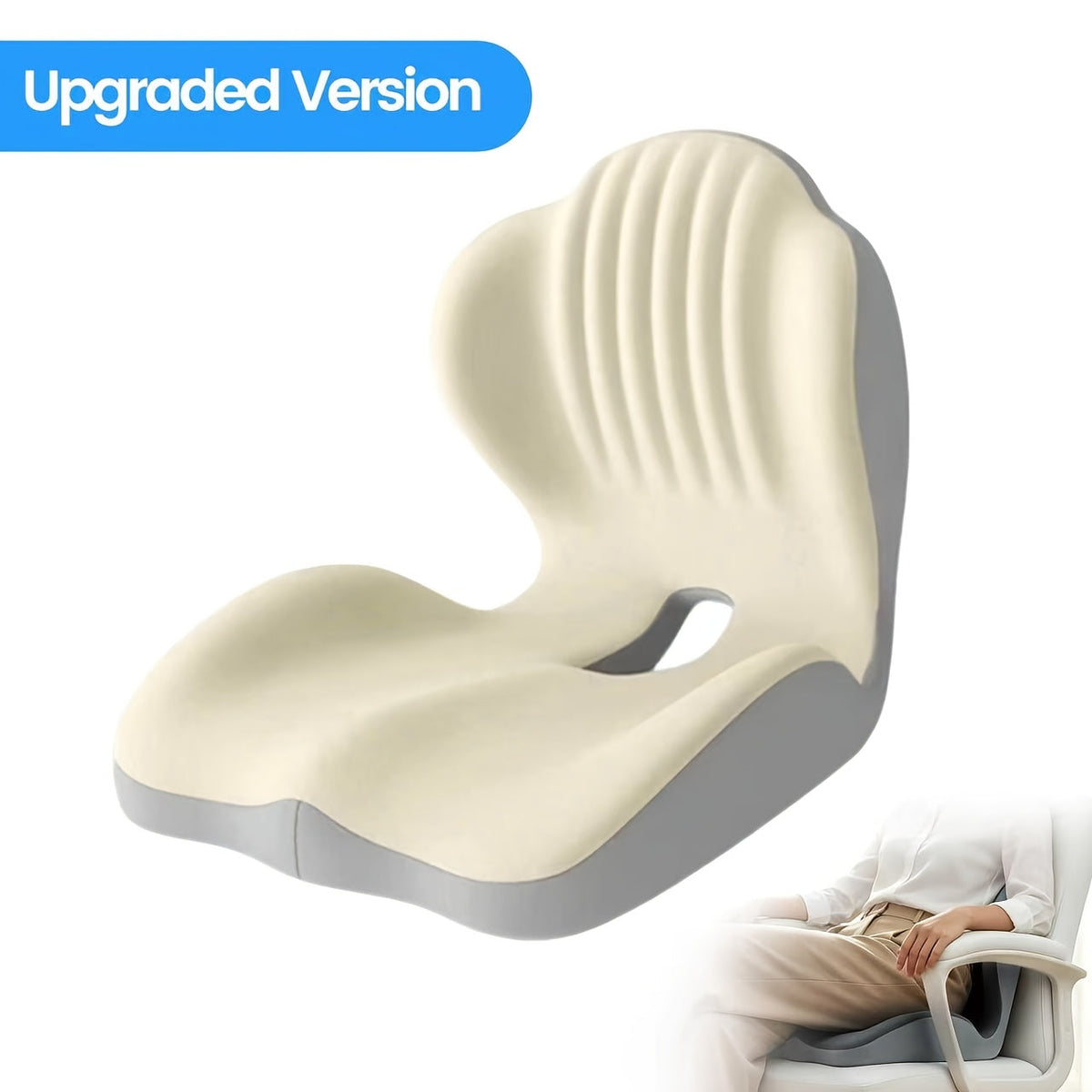 Coussin de siège ergonomique en mousse à mémoire de forme avec soutien lombaire et design creux respirant – Coussin de coccyx confortable pour chaise de bureau, siège auto, position assise prolongée, unisexe