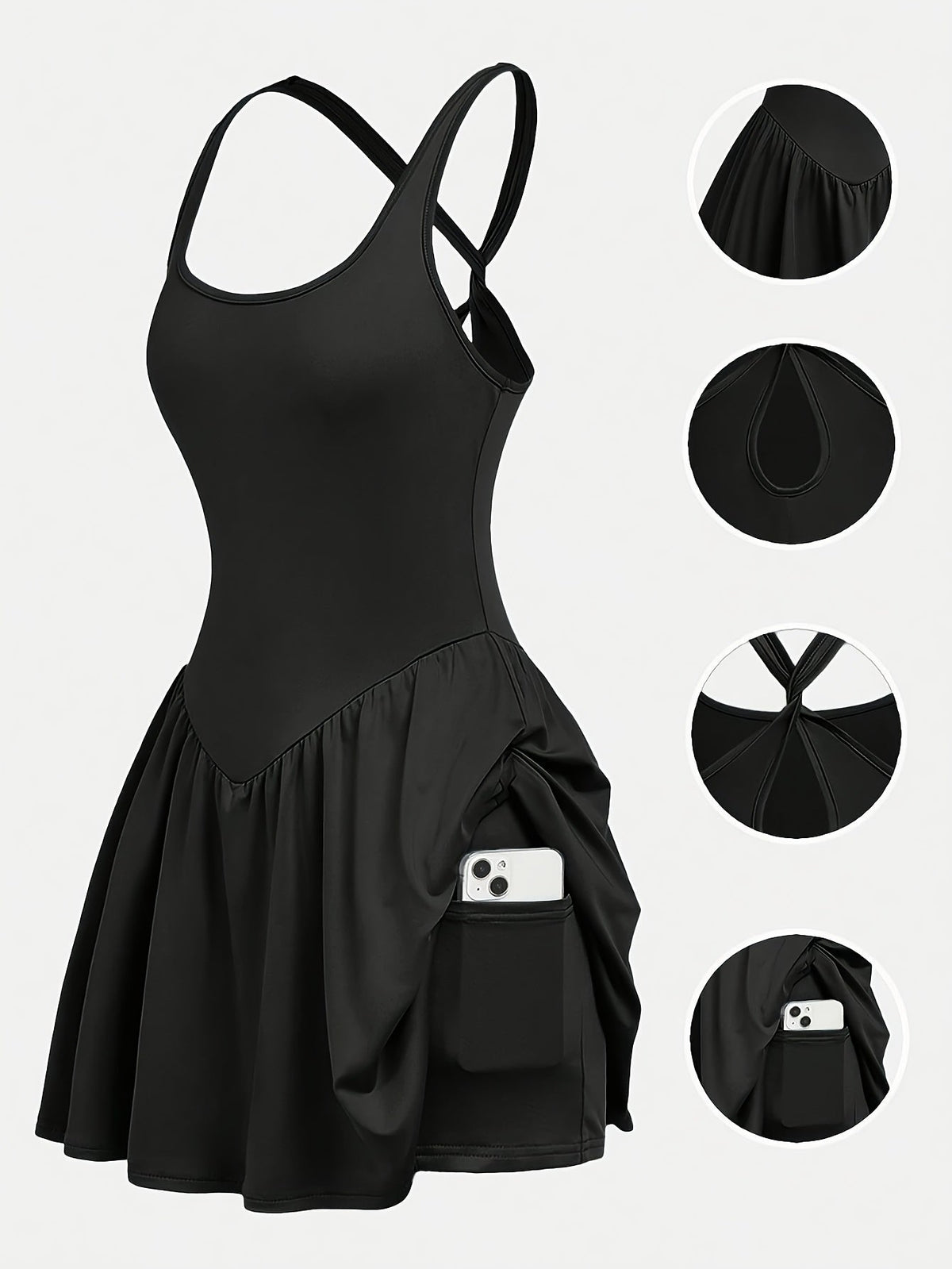Robe de sport de yoga dos nu pour femme - Jupe de tennis décontractée opaque, tenue de course en plein air avec short intégré, robe de sport 4 couleurs S-XL