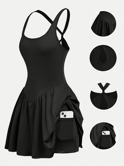 Robe de sport de yoga dos nu pour femme - Jupe de tennis décontractée opaque, tenue de course en plein air avec short intégré, robe de sport 4 couleurs S-XL