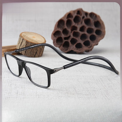 4 paires de lunettes de lecture magnétiques pliables à suspendre au cou pour hommes et femmes – Monture presbyte rétro carrée ultralégère, design télescopique anti-chute portable, puissances de +1,0 à +4,0 pour le port quotidien au bureau