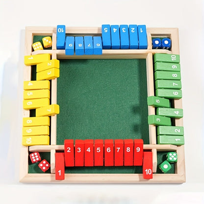 Jeu de mathématiques avec dés numérotés en bois – Plateau à quatre couleurs avec 8 dés colorés, jeu de société familial stimulant pour enfants et adultes
