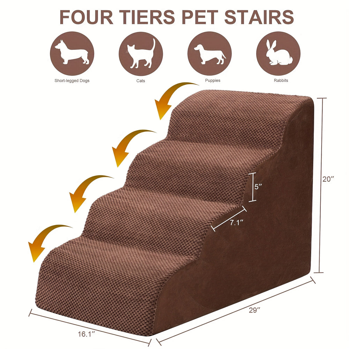 Escalier pour chien en mousse à mémoire de forme, 2, 3 ou 4 marches avec base antidérapante et housse lavable – Marches de soutien pour canapé et lit, idéal pour chiens âgés et chiots, plusieurs couleurs disponibles