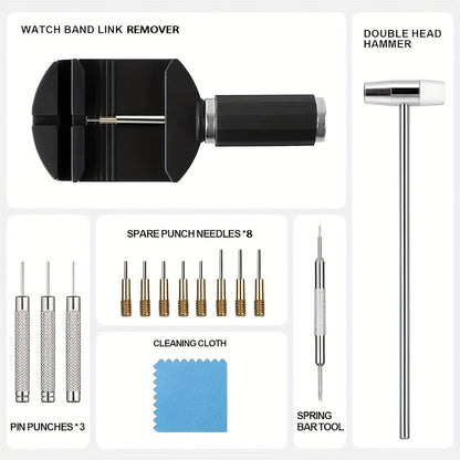 Kit de 15 outils professionnels pour le retrait de bracelets de montre – Chasse-goupilles en acier inoxydable avec socle en plastique, aucun assemblage requis, adapté au réglage et à la réparation de bracelets de montre à domicile