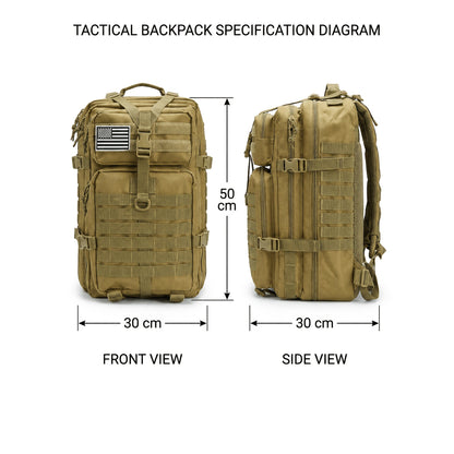 Sac à dos de randonnée tactique 45 L pour 3 jours – Sac multifonction pour le camping, le trekking et la chasse avec fermeture zippée, sac de sport durable pour hommes et femmes, noir, vert, kaki