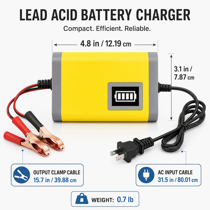 Chargeur et mainteneur de batterie de voiture intelligent 12V, chargeur d'entretien intelligent avec désulfatation et compensation de température pour batteries de 2Ah-100Ah – Compatible avec voiture, camion, moto et tondeuse à gazon