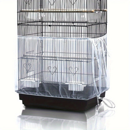 Bird Cage Cover Polyester Mesh Dust-Proof Light-Penetrating with Elastic Rope Fastener for Parrots Budgies Cockatiels Small to Large Cages Black White 31.5in Height