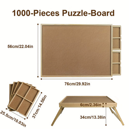Table à puzzle en bois avec pieds pliables – 4 tiroirs et 16 grilles de tri pour puzzles de 1000 pièces | Plateau de puzzle portable pour rangement et organisation, fournitures scolaires et de maison