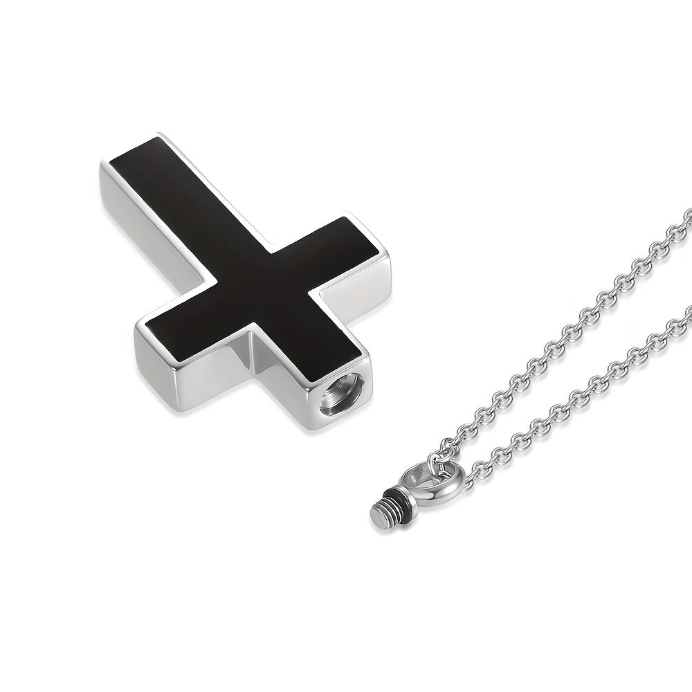 Collier urne funéraire en acier inoxydable pour cendres – Pendentif souvenir commémoratif pour animal, être humain et proches avec kit de remplissage, croix et bijou de condoléances pour le deuil