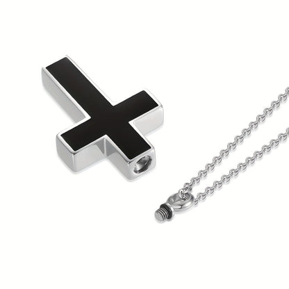 Collier urne funéraire en acier inoxydable pour cendres – Pendentif souvenir commémoratif pour animal, être humain et proches avec kit de remplissage, croix et bijou de condoléances pour le deuil