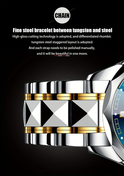 Montre à quartz pour homme RUIGE – Veilleuse, double calendrier, cadran à facettes façon diamant, boîtier en acier inoxydable, bracelet en alliage, montre-bracelet business décontracté, cadeau idéal pour la fête des pères
