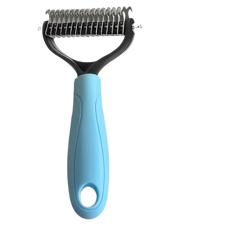 Peigne de démêlage pour animaux, lot de 2, râteau à sous-poil double face pour chiens et chats – Brosse de mue en acier inoxydable pour éliminer les nœuds, les enchevêtrements et les poils morts, pour grandes et petites tailles