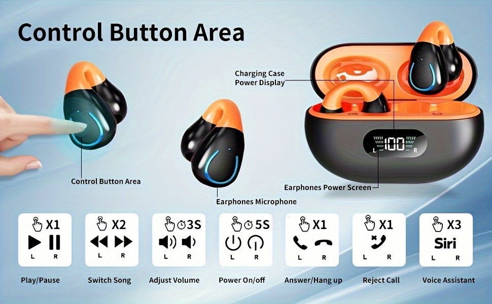 Écouteurs sans fil à conduction ouverte Bluetooth 5.4 TWS, perception ambiante à 360 degrés, appels clairs ENC, commandes tactiles, confort toute la journée, écouteurs de sport et de fitness, maintien sûr, conception véritablement ouverte