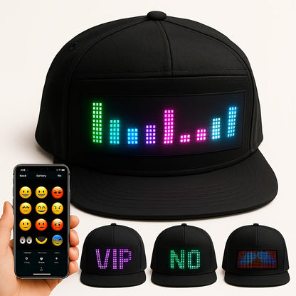Casquette LED programmable avec texte défilant et motifs animés – Casquette de baseball tissée réglable, contrôlée par application, pour hommes, noire, idéale pour les fêtes, festivals et vacances
