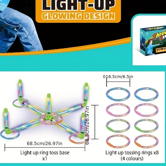 Jeu de lancer d'anneaux LED avec lumières multicolores – Jeu de plein air interactif multijoueur pour jouer de jour comme de nuit, réunions de famille, fêtes dans le jardin, enfants et adultes, cadeau d'anniversaire et de vacances