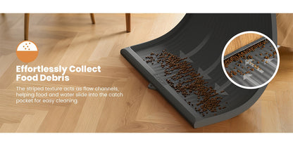 Tapis d'alimentation imperméable pour animaux 91 x 61 cm – Grand tapis antidérapant pour nourriture pour chien et chat – Bords surélevés, rainures de dérivation, facile à nettoyer, tapis de gamelle pour nourriture et eau, gris
