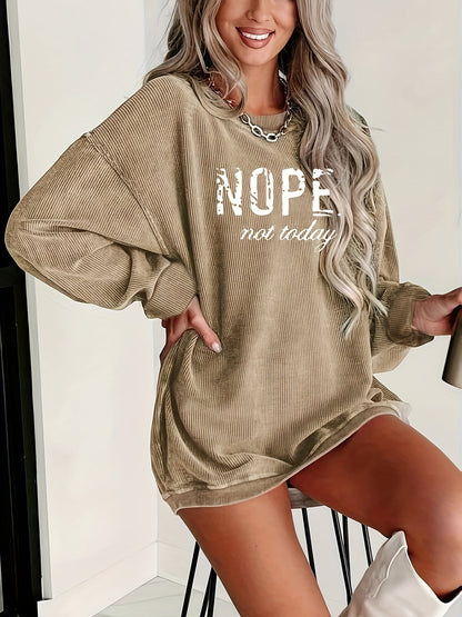 Haut à manches longues imprimé NOPE pour femmes, t-shirt à motif avec col rond, pull décontracté S M L XL XXL, kaki rose à imprimé lettres