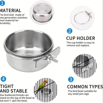 Ensemble mangeoire et abreuvoir pour cage à oiseaux – Lot de 2 bols de nourriture et d'eau pour perroquets avec support à clip, coupelles robustes en plastique pour perruches, calopsittes, canaris et petits oiseaux de compagnie