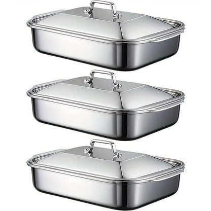Ensemble de plats de cuisson en acier inoxydable avec couvercles – Grands plateaux de four rectangulaires antiadhésifs et robustes pour rôtir, pain, desserts, fruits de mer, barbecue et service buffet, options de lots de 2, 4, 6 ou 8