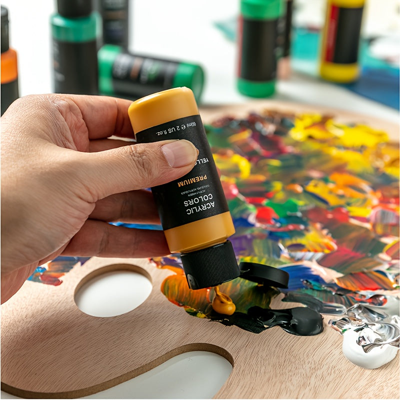 Ensemble de peinture acrylique professionnelle, 24 couleurs, grand format 60 ml, avec 12 pinceaux – Peintures acryliques riches en pigments et épaisses pour toile, bois, pierre, verre et céramique – Fournitures d'art pour débutants et artistes