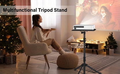 Trépied pour projecteur et ordinateur portable – Hauteur réglable avec support de téléphone col-de-cygne, plateau inclinable à 180°, capacité de 10 kg, support au sol portable pour bureau, maison, scène, studio et DJ
